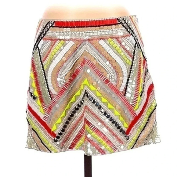 Parker | Neon Sequin Rhinestone Formal Mini Skirt Size 4 Small S NWT MSRP $297 - Picture 1 of 7